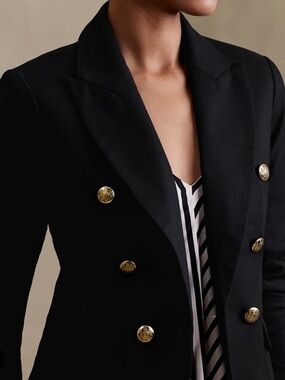 Banana Republic Black WoolBlend Captain’s Double Breasted Blazer Gold Buttons 6P